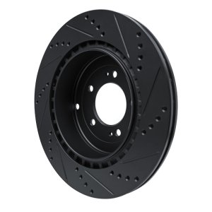 Mitsubishi Lancer Brake Rotor (1) - Rear Left - R1 Concepts - Drilled & Slotted - Black - `08-`15